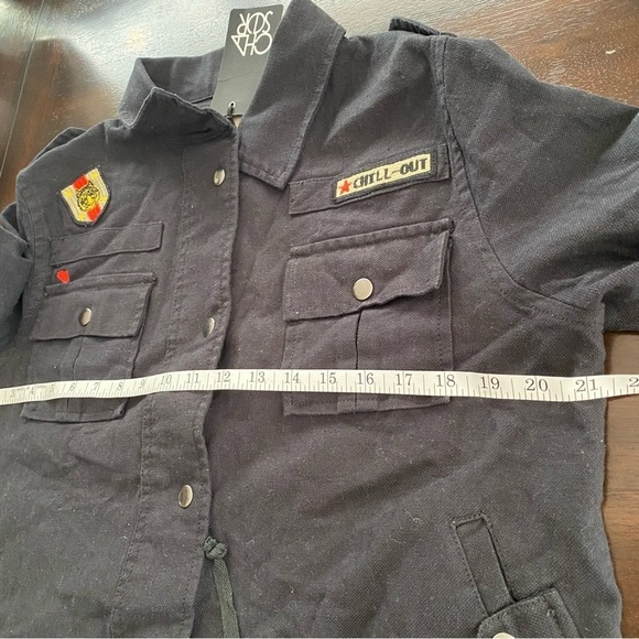 NWT Chaser vintage canvas Black military jacket w/patches Chill-out Feels Hart M - Picture 7 of 10